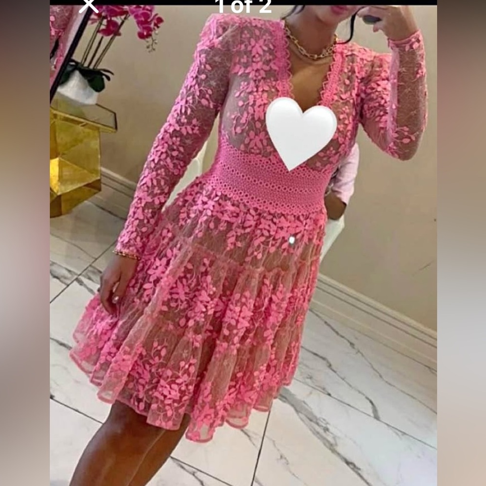 Bronx and Banco Megan Pink Lace Floral Dress, medium size 6 US